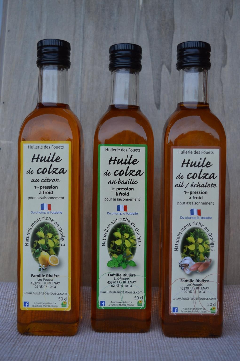 Huile colza citron basilic ail echalote premiere pression froid 50cl huilerie des fouets